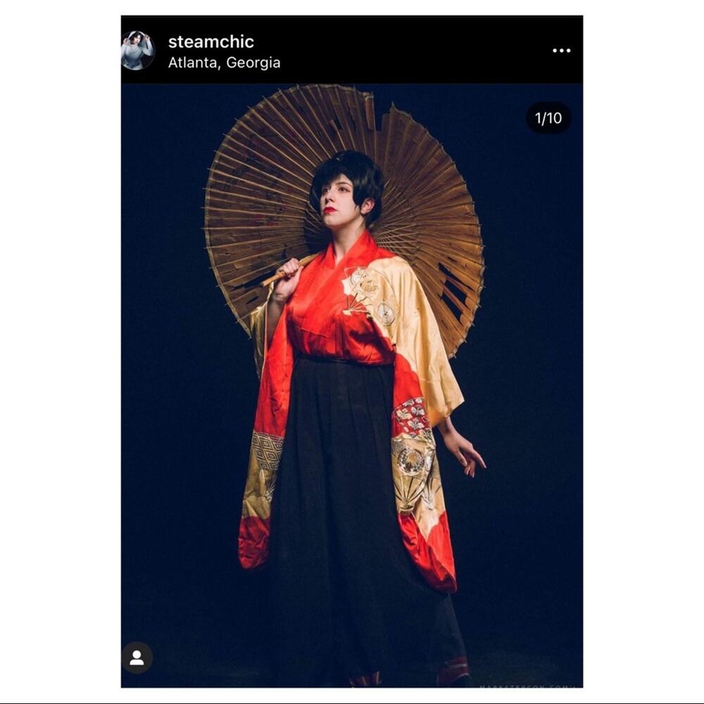 Ghibli lady eboshi Red/Gold Silk Kimono cosplay